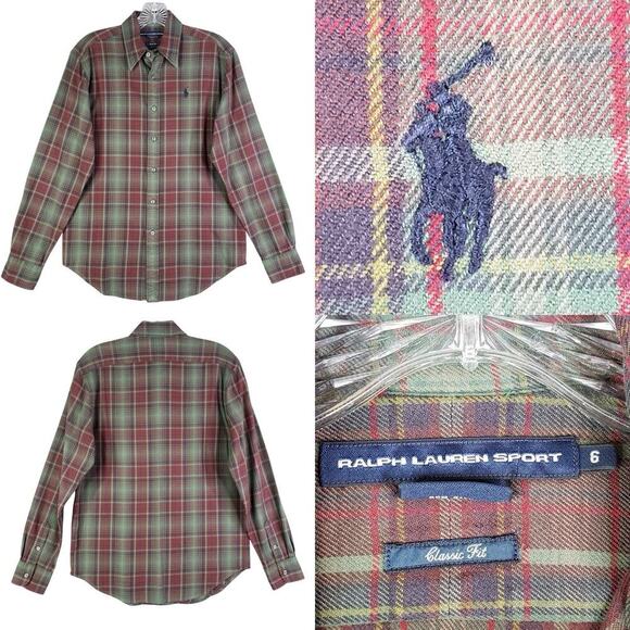 Polo Ralph Lauren Sport Shirt Womens Size 6 LS Button Up Red Green Plaid - Picture 1 of 11